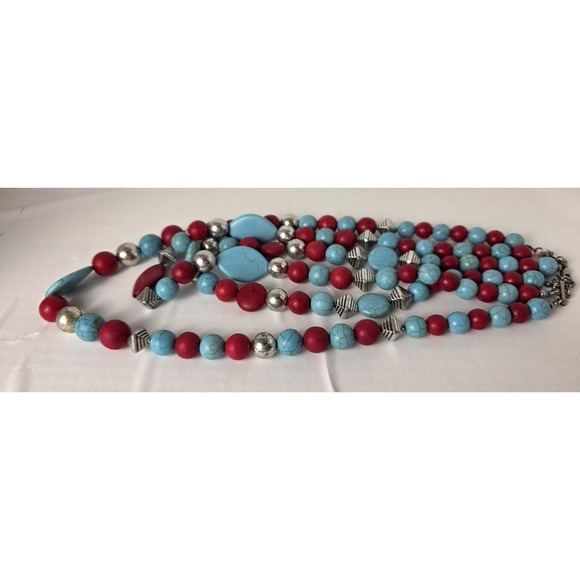 Faux Acrylic Turquoise, Real Coral, and AB Rhinestone Southwest Vibe Necklace! - Picture 3 of 5